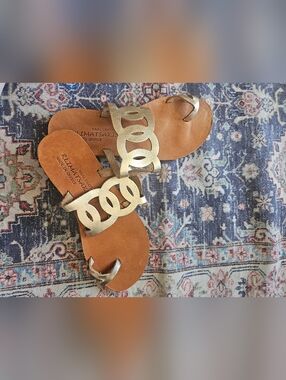 Klimatsakis Real Leather Made In Greece Sandals With Gold Tone On Top Pattern. 7